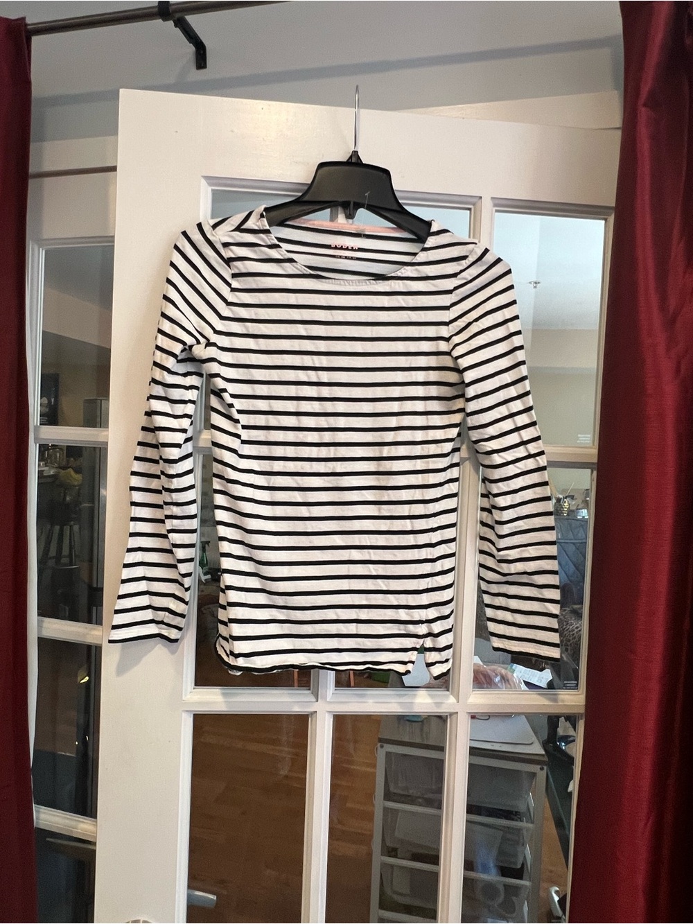 Boden Black and White Striped Long-Sleeve Boatneck Top